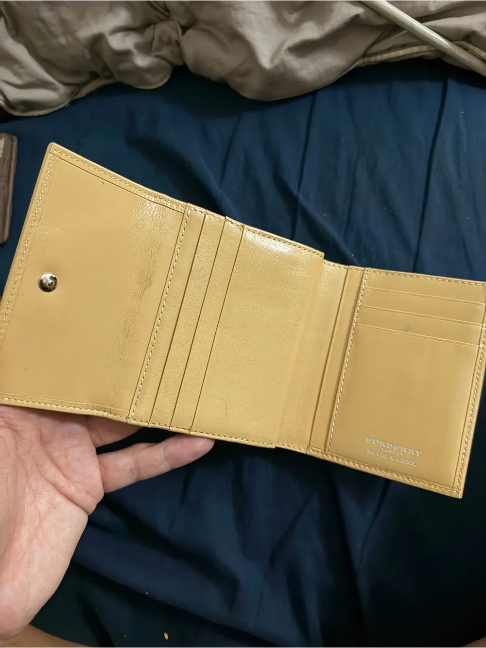 Burberry Blue Label Nova Check Tri-Fold Wallet Burgundy Tan